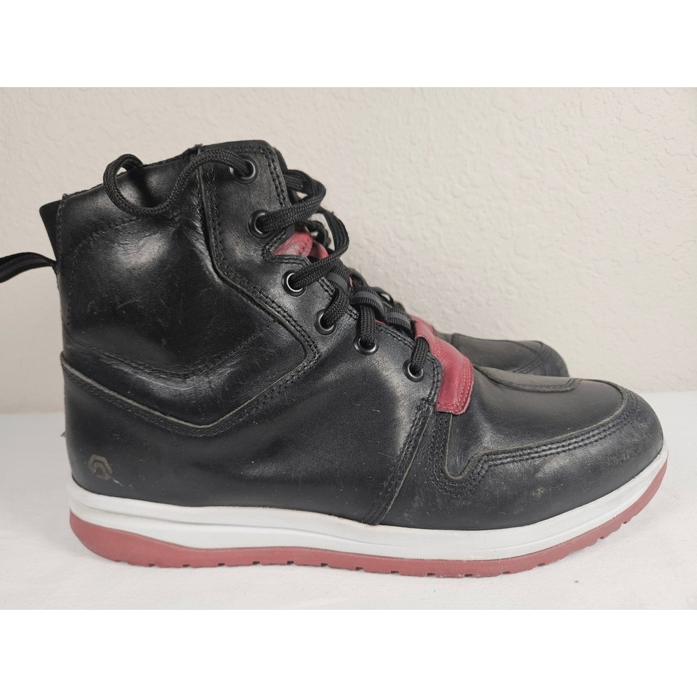 REAX Fulton Riding Shoes Mens 12 Black Red Leather Motorcycle Boots REXB2-BRWR